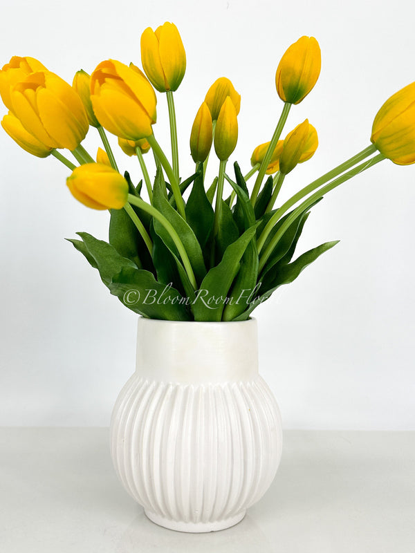 5 Stem Yellow Real Touch Tulips Artificial Flowers, Realistic Luxury Quality Artificial Kitchen/Wedding/Home Gifts Decor Floral Craft DIY