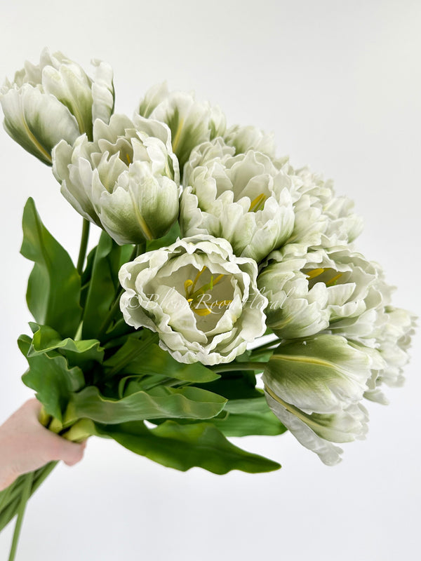 24&quot; White/Green Parrot Tulip | Realistic Luxury Quality Artificial Flower | Wedding/Home Decoration | Decor | Floral Tulip bouquet, Gift