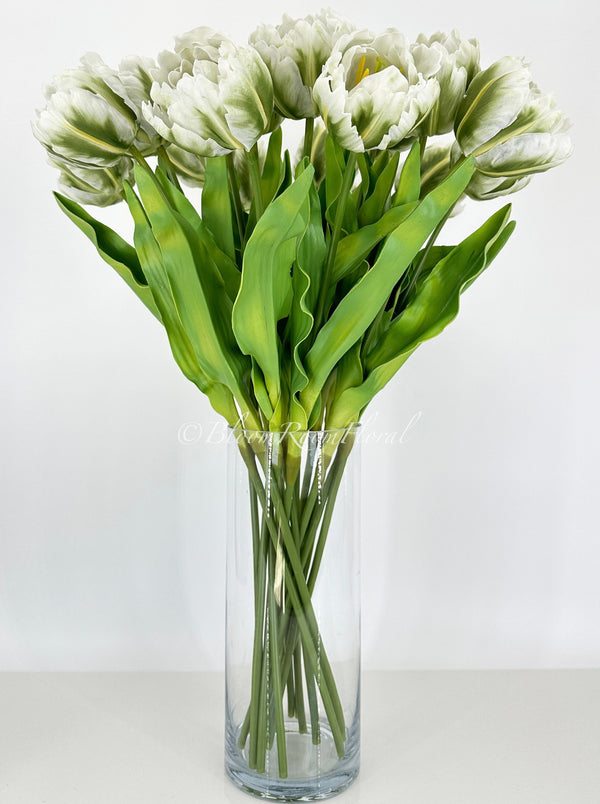 24&quot; White/Green Parrot Tulip | Realistic Luxury Quality Artificial Flower | Wedding/Home Decoration | Decor | Floral Tulip bouquet, Gift