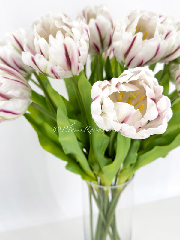 24&quot; White/Pink Parrot Tulip | Realistic Luxury Quality Artificial Flower | Wedding/Home Decoration | Decor | Floral Tulip Gift Silk Bouquet