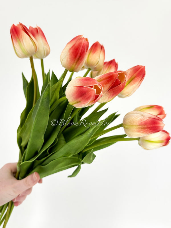 18&quot; White/Pink Real Touch Silicone Tulip | Realistic High Quality Artificial Flower | Wedding/Home Decor| Decoration | Floral Birthday Gift