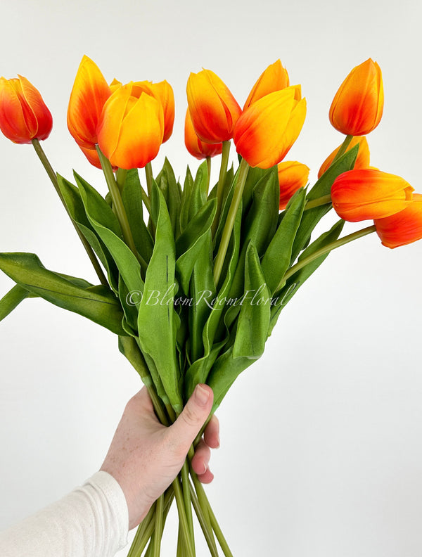 18&quot; Orange Real Touch Silicone Tulip | Realistic High Quality Artificial Flower | Wedding/Home Decor| Decoration | Floral Birthday Faux Gift