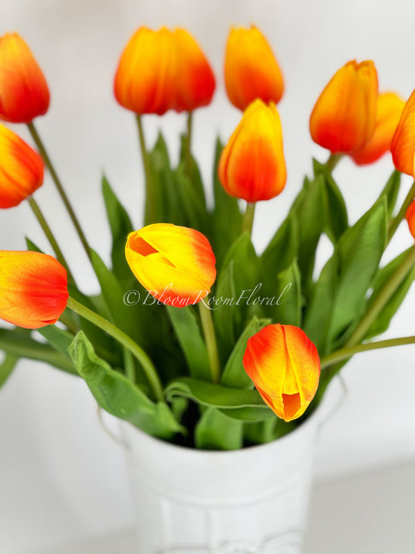18&quot; Orange Real Touch Silicone Tulip | Realistic High Quality Artificial Flower | Wedding/Home Decor| Decoration | Floral Birthday Faux Gift