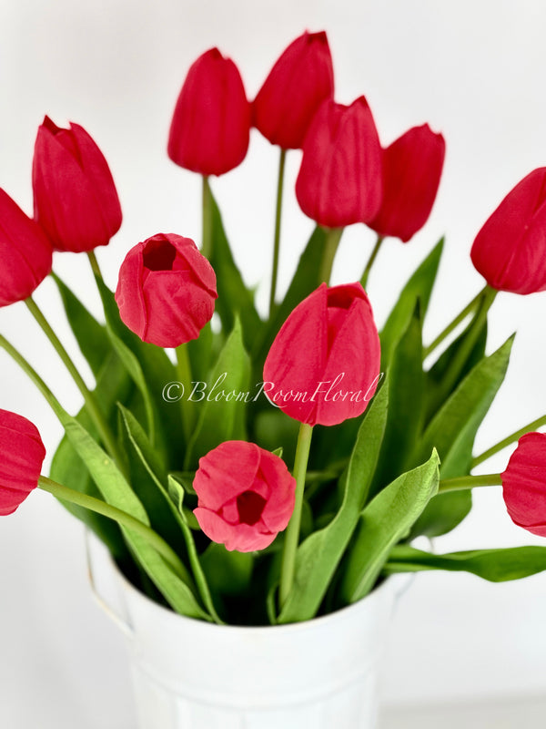 18&quot; Red Real Touch Silicone Tulip | Realistic High Quality Artificial Flower | Wedding/Home Decoration | Decor | Floral Birthday Gift