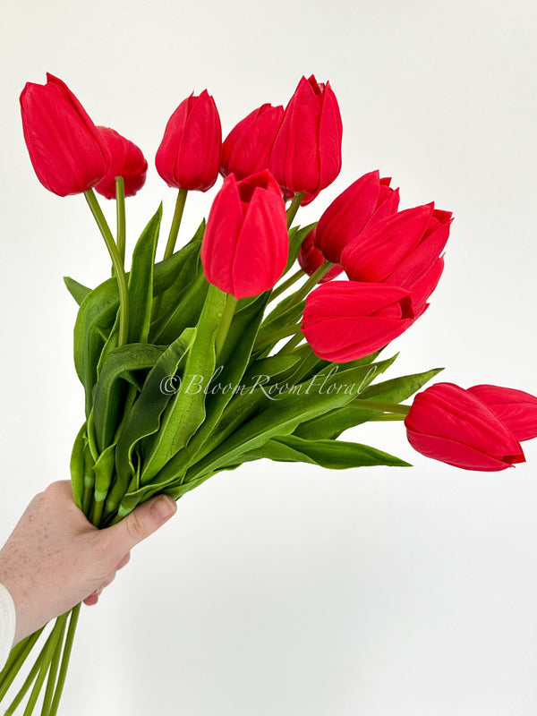 18&quot; Red Real Touch Silicone Tulip | Realistic High Quality Artificial Flower | Wedding/Home Decoration | Decor | Floral Birthday Gift