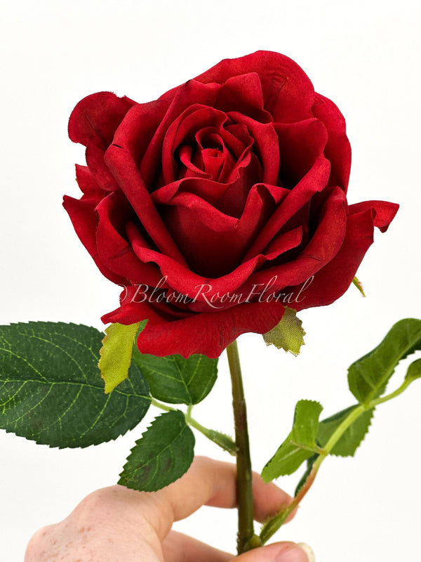 Scarlett Red Real Touch Rose Stem 17&quot; Tall Latex Luxury Artificial Flower Wedding/Home Decoration | Gifts Decor | Floral Color Faux R-023