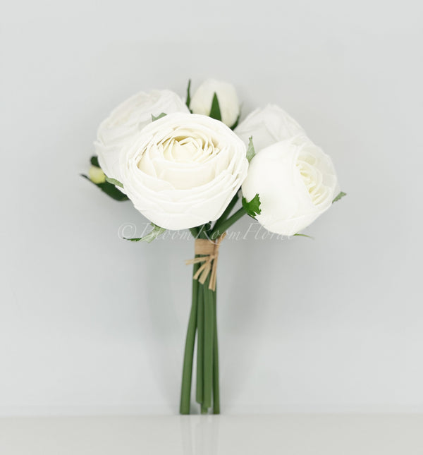 6 Stem Real Touch White Cabbage Roses | Extremely Realistic Luxury Quality Artificial Flower | Wedding/Home Decoration | Gifts Floral R-018