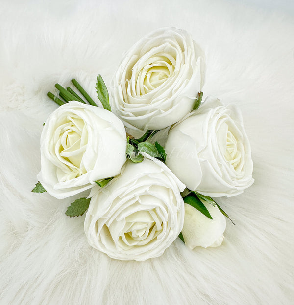 6 Stem Real Touch White Cabbage Roses | Extremely Realistic Luxury Quality Artificial Flower | Wedding/Home Decoration | Gifts Floral R-018