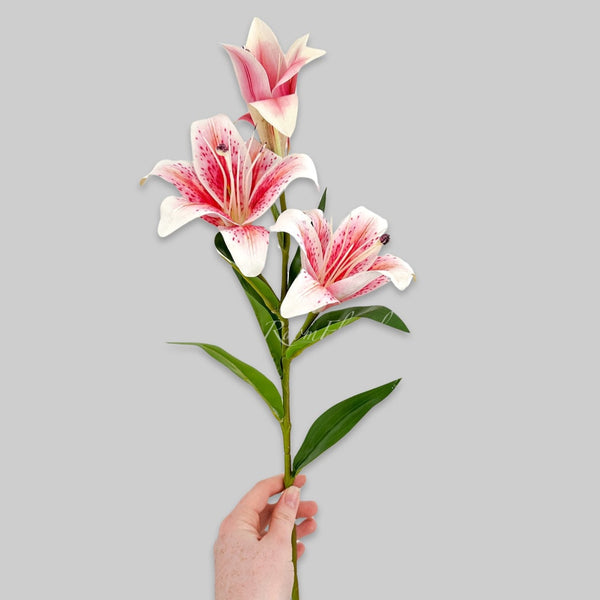 28&quot; Real Touch Pink Ombre 3 Bloom Lily Stems Faux Flowers/Wedding/Home Decoration Gifts Decor Floral Silk Flowers Artificial Spray DIY L-004