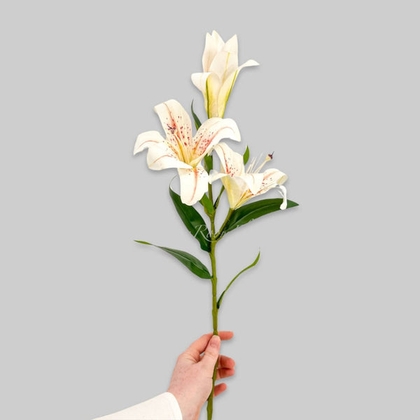 28&quot; Real Touch White Speckled 3 Bloom Lily Stems Faux Flowers/Wedding/Home Decoration Gifts Decor Floral Silk Flowers Artificial Spray L-002