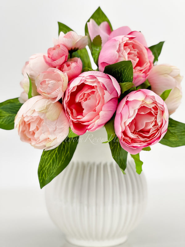 Pink/LT Pink Peonies 8 Stem Bouquet, Artificial Flower, Wedding, Home Decoration, Gifts, Decor Floral Faux Centerpiece Arrangement P-050