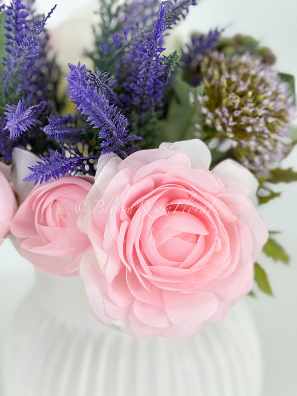 Pink Ranunculus White Peony Green Berry Bouquet Artificial Flower Wedding/Home Decoration | Decor Floral, Centerpiece,  DYI Purple Lavender