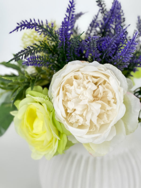Yellow Ranunculus Purple Lavender White Hydrangea Green Berry Bouquet Artificial Flower Wedding/Home Decoration | Decor Floral, Arrangement
