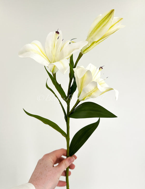 28&quot; Real Touch White 3 Bloom Lily Stems Faux Flowers/Wedding/Home Decoration Gifts Decor Floral Silk Flowers, Artificial Spray L-003