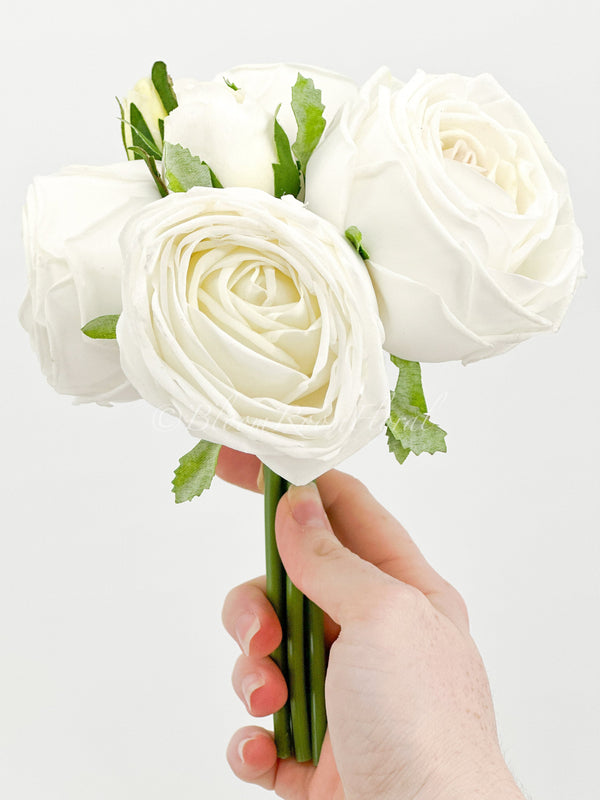 6 Stem Real Touch White Cabbage Roses | Extremely Realistic Luxury Quality Artificial Flower | Wedding/Home Decoration | Gifts Floral R-018