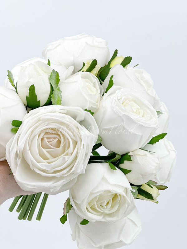 6 Stem Real Touch White Cabbage Roses | Extremely Realistic Luxury Quality Artificial Flower | Wedding/Home Decoration | Gifts Floral R-018