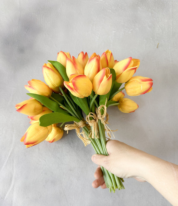 6 Stems Orange Real Touch Tulips 10&quot; Artificial Flower Realistic High-Quality Artificial Kitchen/Wedding/Home Gifts Decor Floral Craft T-008