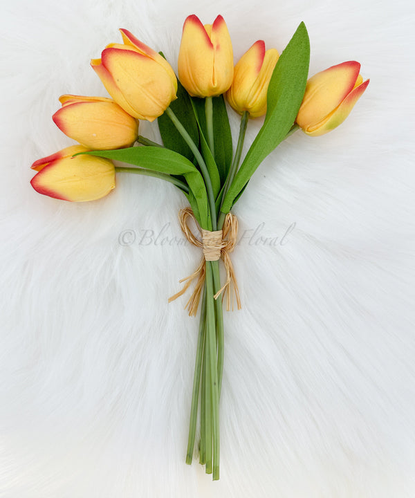 6 Stems Orange Real Touch Tulips 10&quot; Artificial Flower Realistic High-Quality Artificial Kitchen/Wedding/Home Gifts Decor Floral Craft T-008