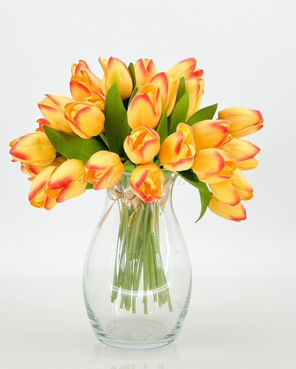 6 Stems Orange Real Touch Tulips 10&quot; Artificial Flower Realistic High-Quality Artificial Kitchen/Wedding/Home Gifts Decor Floral Craft T-008