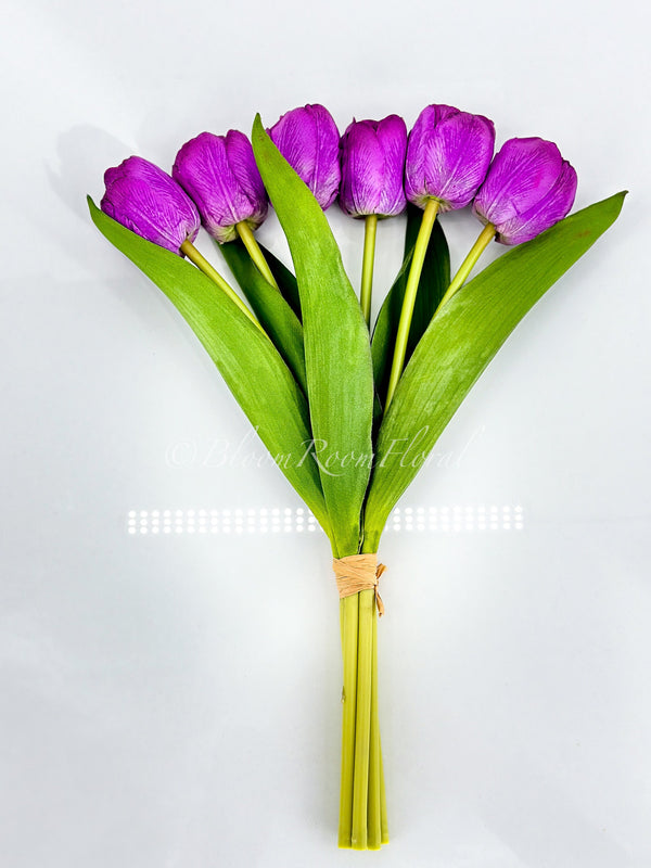 6 Purple Real Touch Tulips Artificial Flower, Realistic Luxury Quality Artificial Kitchen/Wedding/Home Gifts Decor Floral Craft DIY