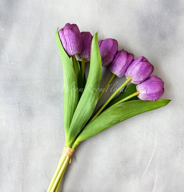 6 Purple Real Touch Tulips Artificial Flower, Realistic Luxury Quality Artificial Kitchen/Wedding/Home Gifts Decor Floral Craft DIY