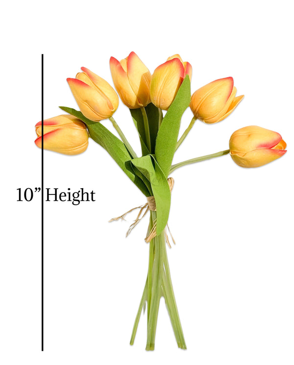 6 Stems Orange Real Touch Tulips 10&quot; Artificial Flower Realistic High-Quality Artificial Kitchen/Wedding/Home Gifts Decor Floral Craft T-008