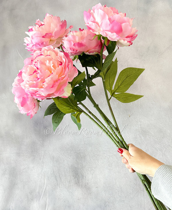 Large Head Pink Peony Silk Stem Realistic High-Quality Artificial Kitchen/Wedding/Home Decor | Gifts French Floral Flowers Cozy Spring P-052