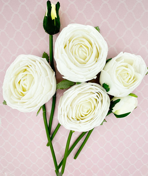 6 Stem Real Touch White Cabbage Roses | Extremely Realistic Luxury Quality Artificial Flower | Wedding/Home Decoration | Gifts Floral R-018