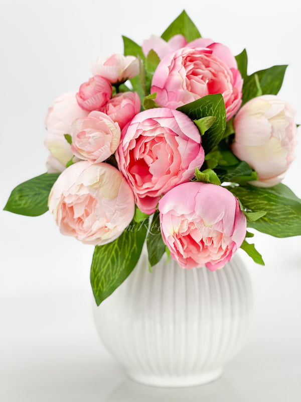 Pink/LT Pink Peonies 8 Stem Bouquet, Artificial Flower, Wedding, Home Decoration, Gifts, Decor Floral Faux Centerpiece Arrangement P-050