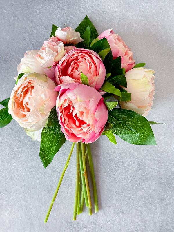 Pink/LT Pink Peonies 8 Stem Bouquet, Artificial Flower, Wedding, Home Decoration, Gifts, Decor Floral Faux Centerpiece Arrangement P-050