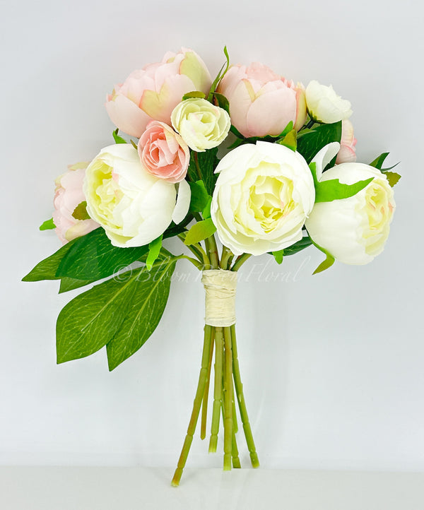 Pink/White Peonies 8 Stem Bouquet Artificial Flower, Wedding Bouquet  Home Decoration Gifts Decor Floral Faux Centerpiece Arrangement P-048