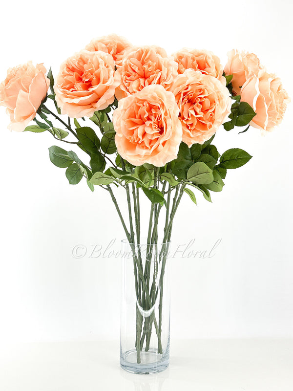 Peach Silk Rose Stem | 30 inch Tall Silk High-Quality Artificial Flower Bouquet | Wedding/Home Decoration | Gifts Floral Faux R-051