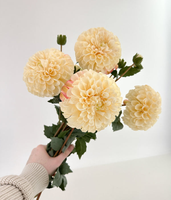 31&quot; Cream Palmares Dahlia Silk | Extremely Realistic Luxury Quality Artificial Flower | Wedding/Home Decoration | Gifts Decor | Floral D-009