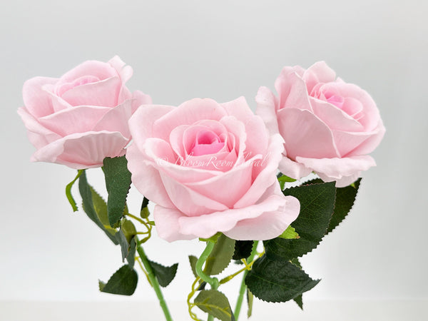 3 Stem Velvet Roses | Realistic Quality Artificial Faux Flower | Wedding/Home Decoration | Gifts | Decor Floral Light Pink Color R-025