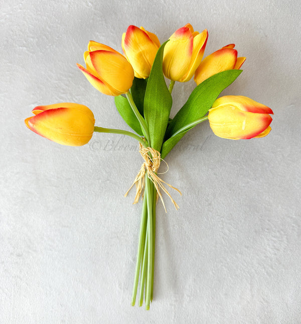 6 Stems Orange Real Touch Tulips 10&quot; Artificial Flower Realistic High-Quality Artificial Kitchen/Wedding/Home Gifts Decor Floral Craft T-008