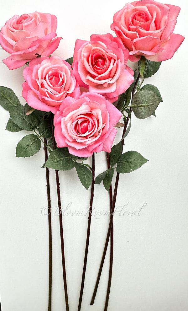 Peach/Pink Rose Real Touch 25&quot; Tall Latex Luxury Quality Artificial Flower Wedding/Home Decoration Gift Floral  Color Faux Floral R-049