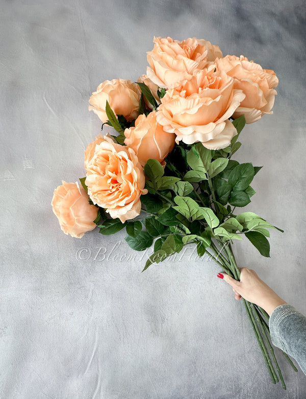 Peach Silk Rose Stem | 30 inch Tall Silk High-Quality Artificial Flower Bouquet | Wedding/Home Decoration | Gifts Floral Faux R-051