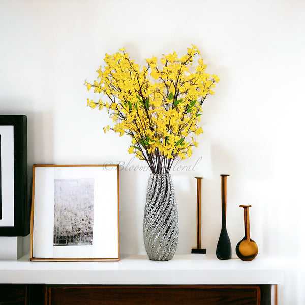 34" Yellow Forsythia Stem Artificial Flower Realistic Faux Floral Craft Kitchen Wedding Home Decoration Decor Floral Housewarming Gift