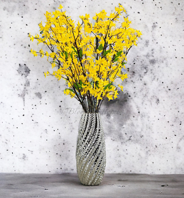 34" Yellow Forsythia Stem Artificial Flower Realistic Faux Floral Craft Kitchen Wedding Home Decoration Decor Floral Housewarming Gift