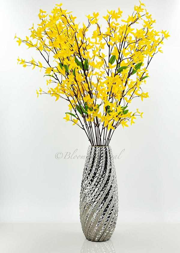 34" Yellow Forsythia Stem Artificial Flower Realistic Faux Floral Craft Kitchen Wedding Home Decoration Decor Floral Housewarming Gift