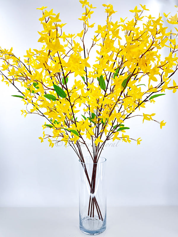 34" Yellow Forsythia Stem Artificial Flower Realistic Faux Floral Craft Kitchen Wedding Home Decoration Decor Floral Housewarming Gift