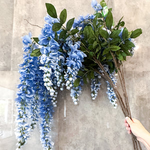 32” Blue Ombré Wisteria Bunch/Wedding/Home Decoration | Gifts Decor Floral Silk Flowers, Artificial Spray for Home Office, Long Stems