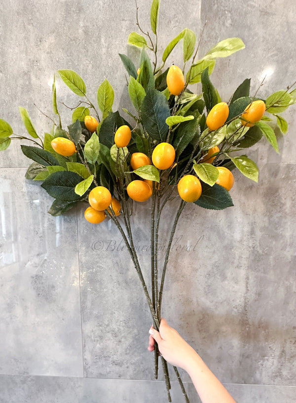 26" Yellow Lemon Stem Artificial Flower Realistic Faux Floral Craft Kitchen Wedding Home Decoration Decor Floral Housewarming Gift