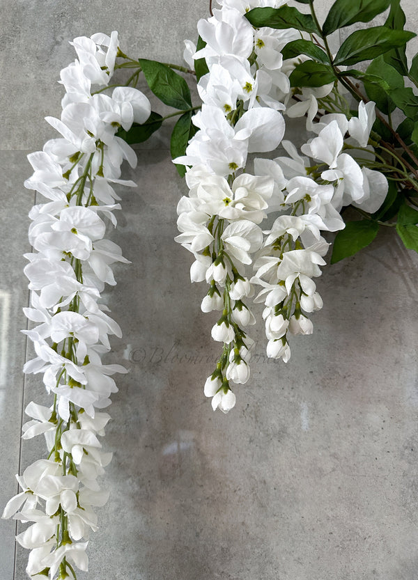 32” White Wisteria Bunch/Wedding/Home Decoration | Gifts Decor Floral Silk Flowers, Artificial Spray for Home Office Long Stems W-001