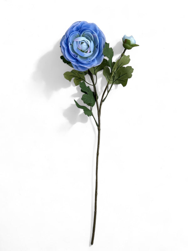 Blue Ranunculus Silk Realistic Artificial Flower Stem | Wedding/Home Decoration Gifts | Decor | Floral, Artificial Flower Craft Supply R-054