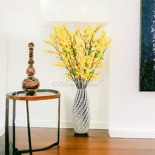 34" Yellow Forsythia Stem Artificial Flower Realistic Faux Floral Craft Kitchen Wedding Home Decoration Decor Floral Housewarming Gift