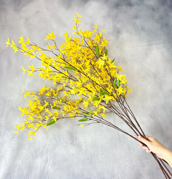 34" Yellow Forsythia Stem Artificial Flower Realistic Faux Floral Craft Kitchen Wedding Home Decoration Decor Floral Housewarming Gift