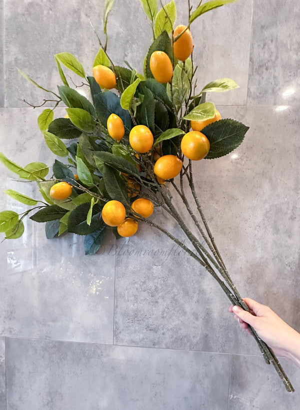 26" Yellow Lemon Stem Artificial Flower Realistic Faux Floral Craft Kitchen Wedding Home Decoration Decor Floral Housewarming Gift