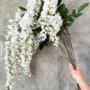 32” White Wisteria Bunch/Wedding/Home Decoration | Gifts Decor Floral Silk Flowers, Artificial Spray for Home Office Long Stems W-001