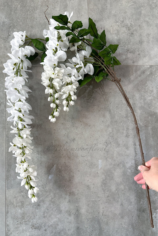 32” White Wisteria Bunch/Wedding/Home Decoration | Gifts Decor Floral Silk Flowers, Artificial Spray for Home Office Long Stems W-001